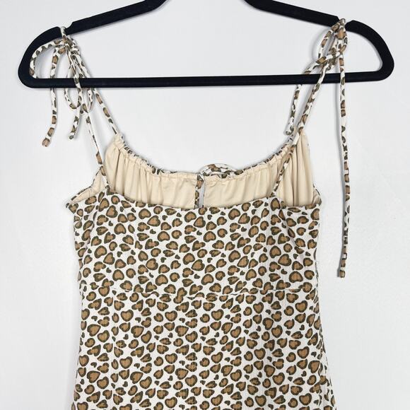 Privacy Please Small S Cream Brown Leopard Heart Print Tie Sleeve Dress Mini - Picture 6 of 11